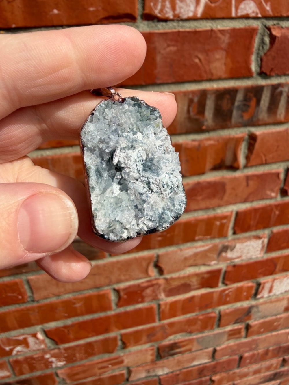 Raw Celestite Druzy Pendant in Pale Blue #2